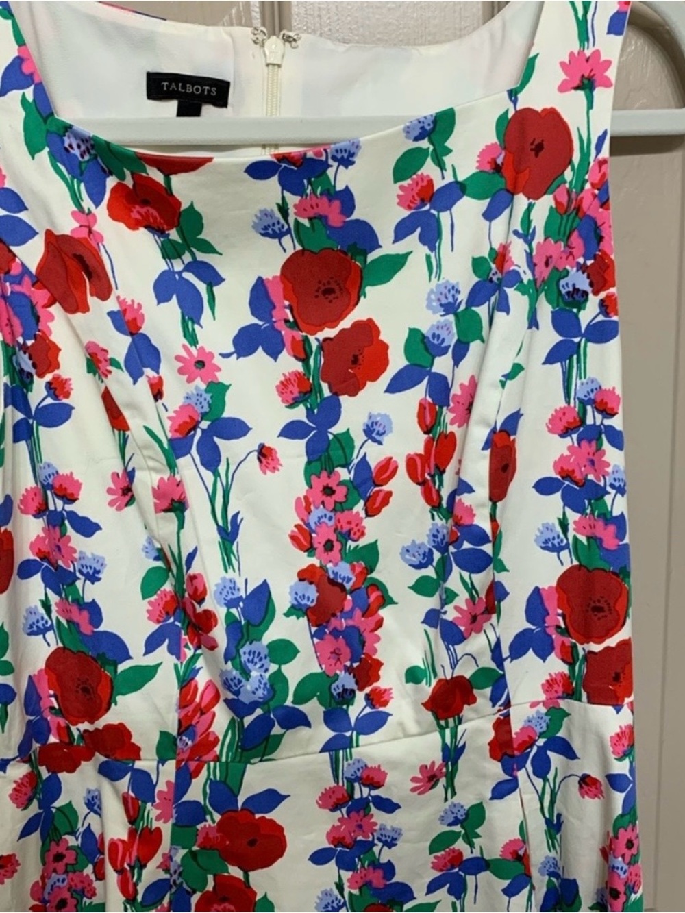 Talbots White Floral Dress with Red, Blue, Pink & Green Print